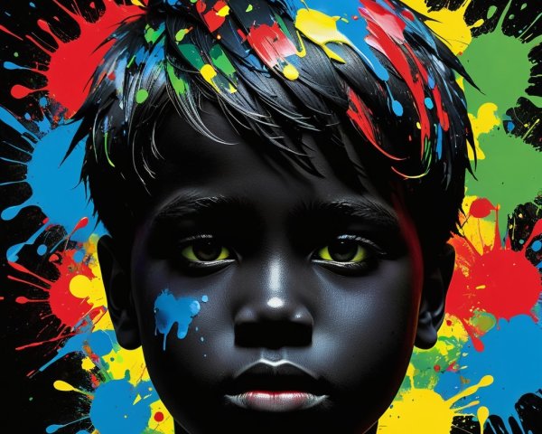 Portrait of a boy with green eyes and colorful background