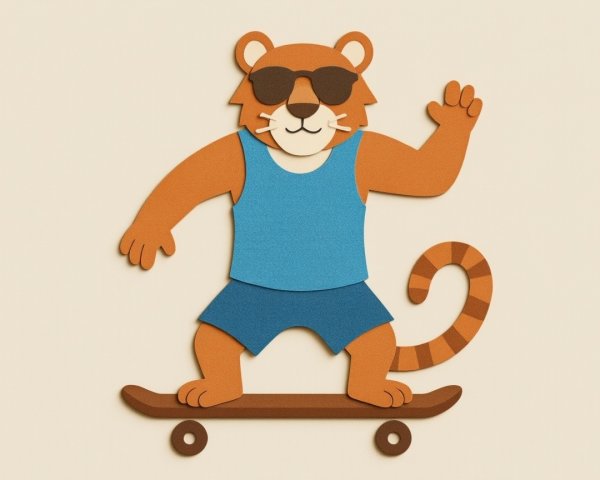 Cartoon Tiger Skateboarding in Vibrant Outfit