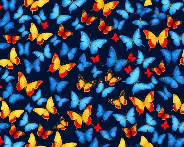 Vibrant Butterflies on Deep Navy Background Pattern