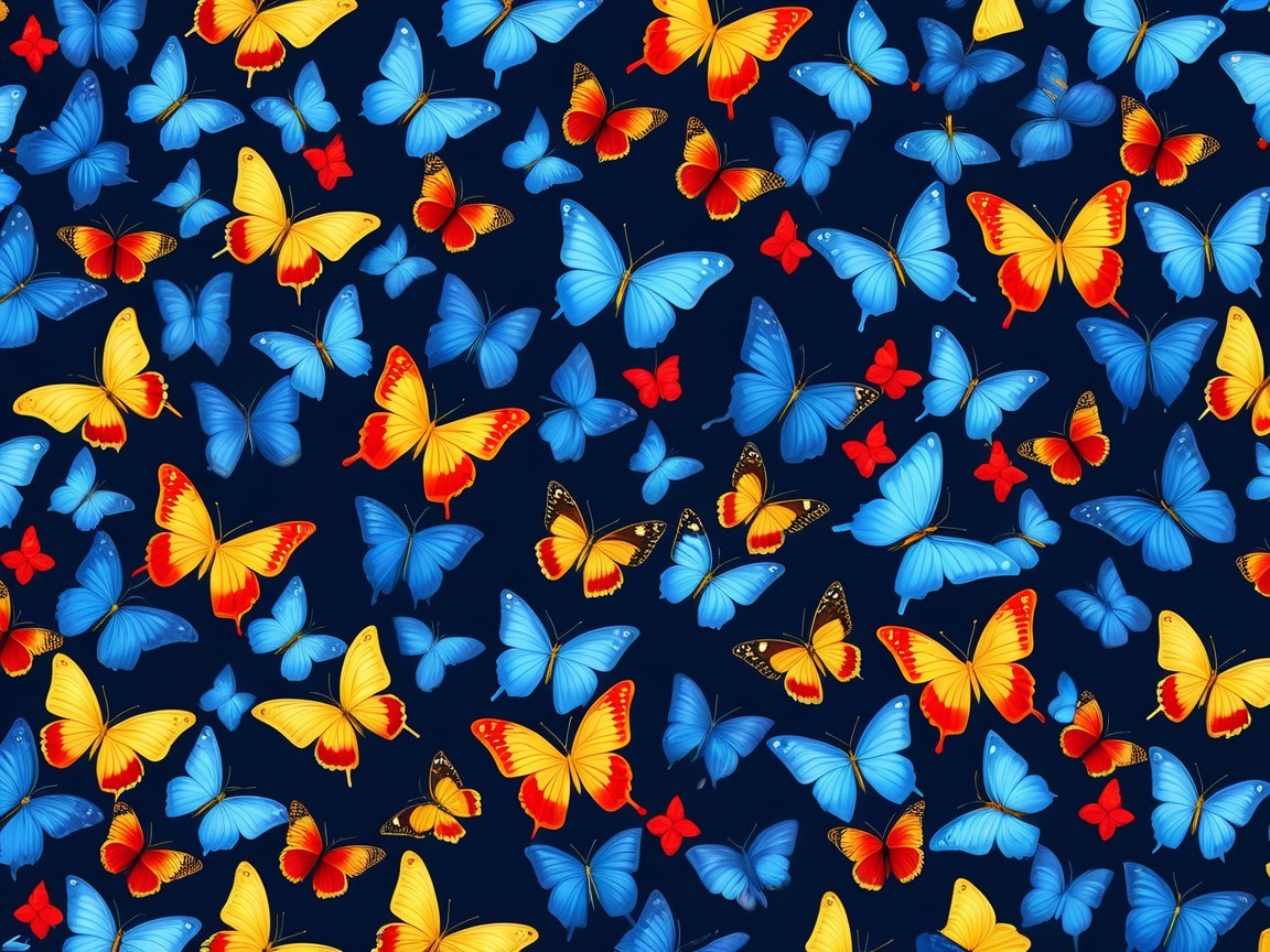 Vibrant Butterflies on Deep Navy Background Pattern
