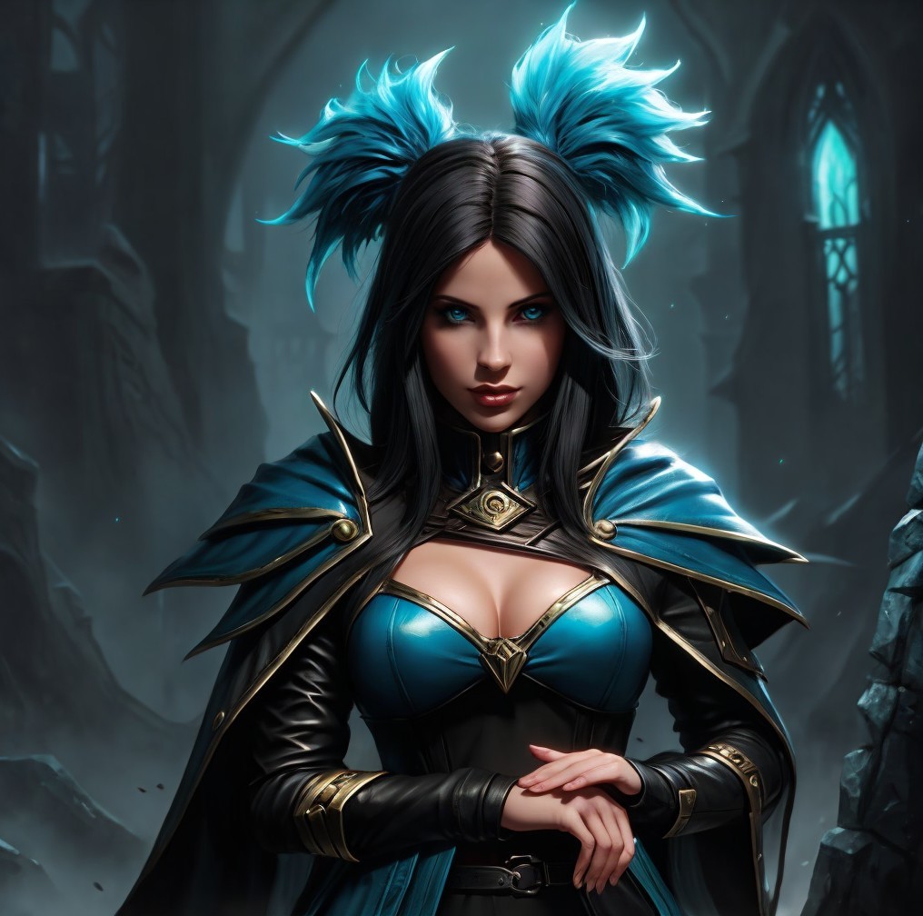 Confident Female Character in Dramatic Gothic Setting