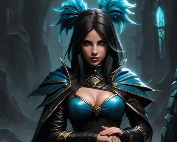 Confident Female Character in Dramatic Gothic Setting