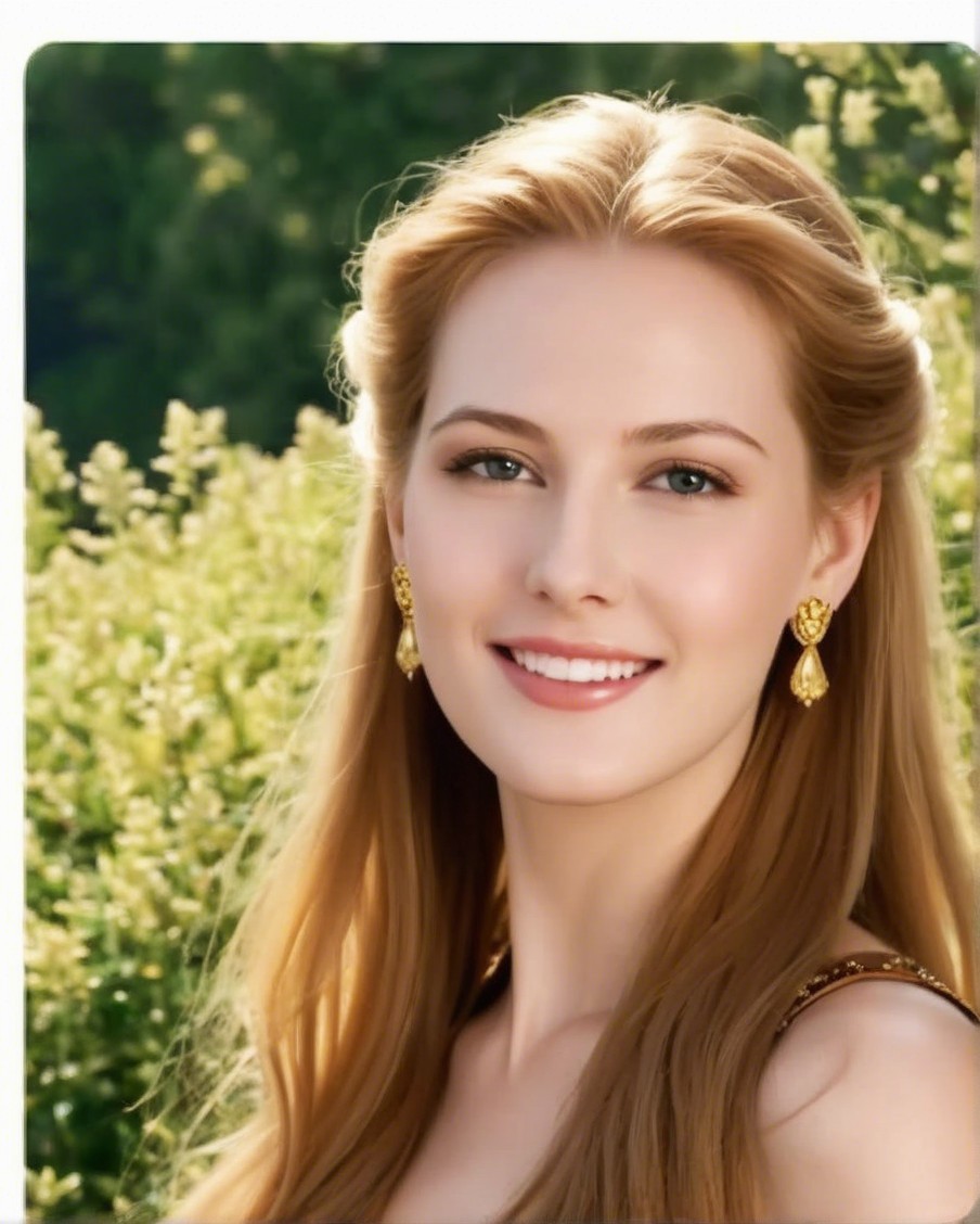 Portrait of a Woman with Blonde Hair and Greenery Background