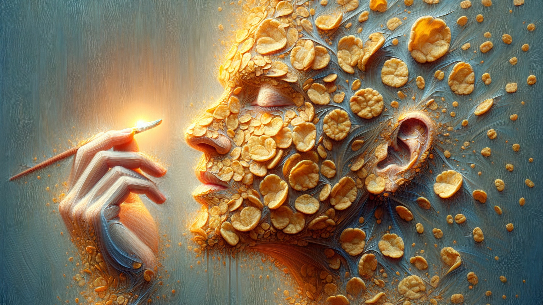 Profile of a Face Textured with Golden Petals