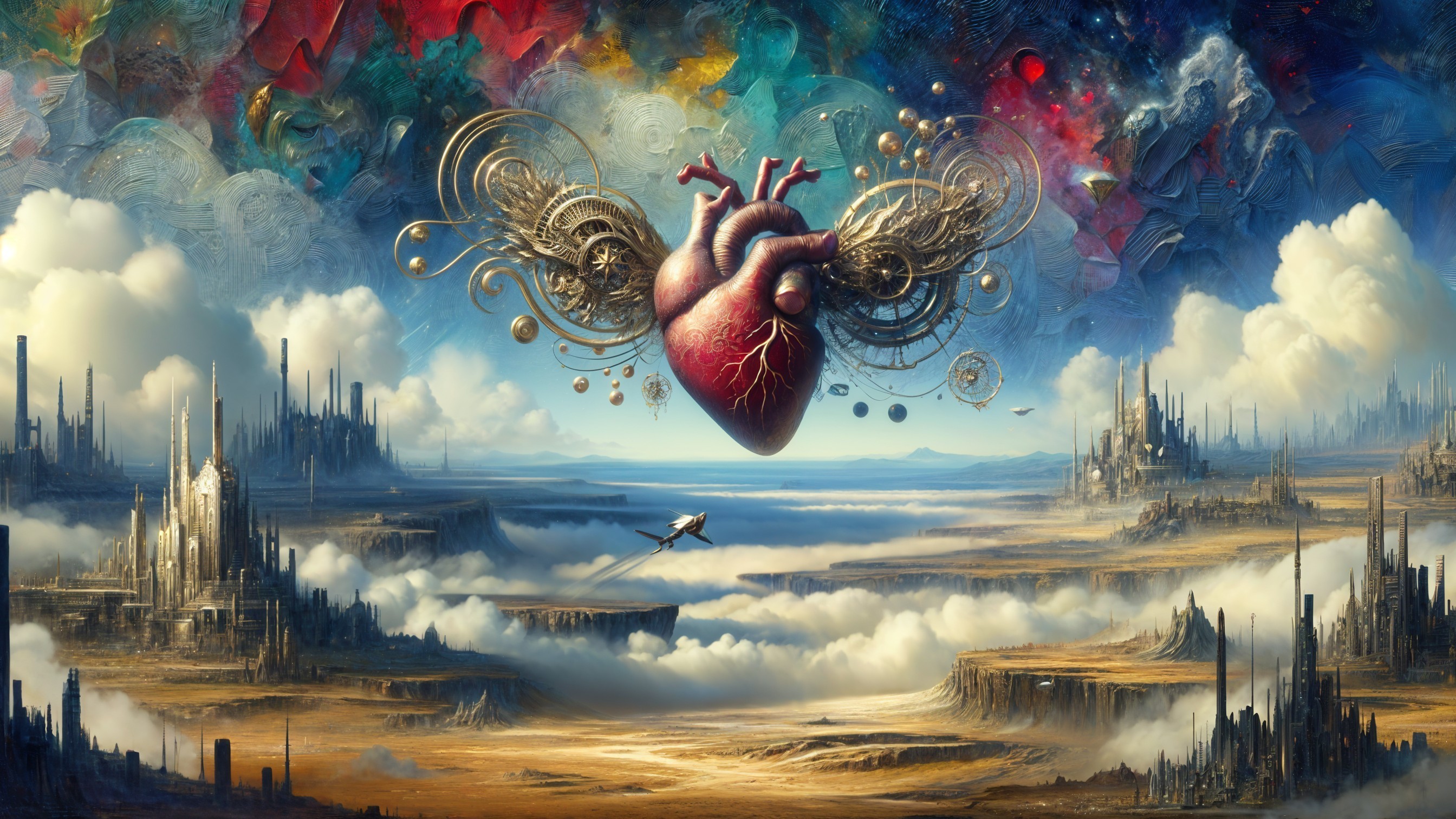 Ornate Heart in Surreal Colorful Landscape