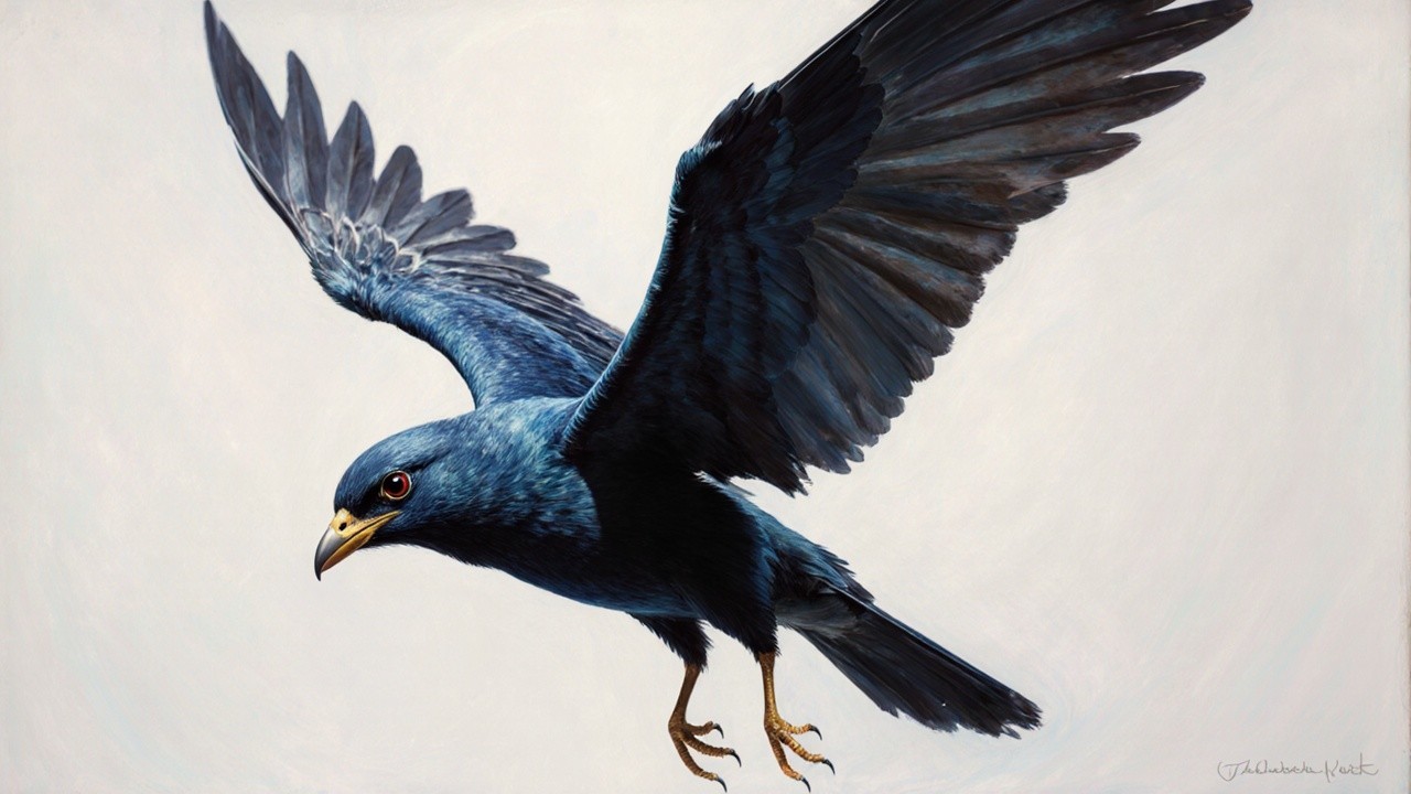 Blue Bird in Flight with Impressive Wingspan and Feathers