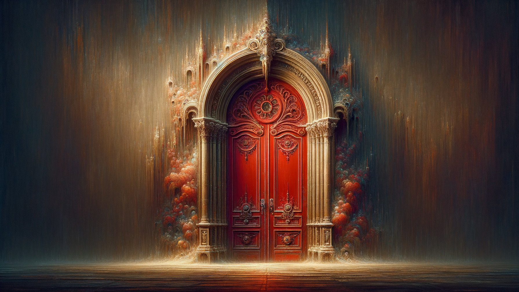 Intricately Designed Grand Door with Textured Wall