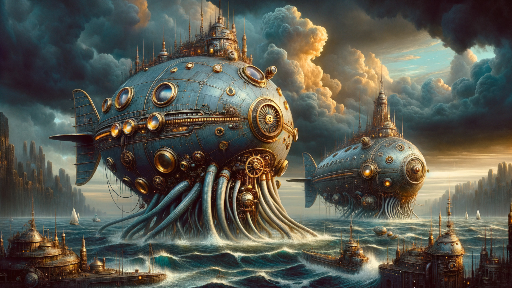 Steampunk Airships Resembling Marine Creatures