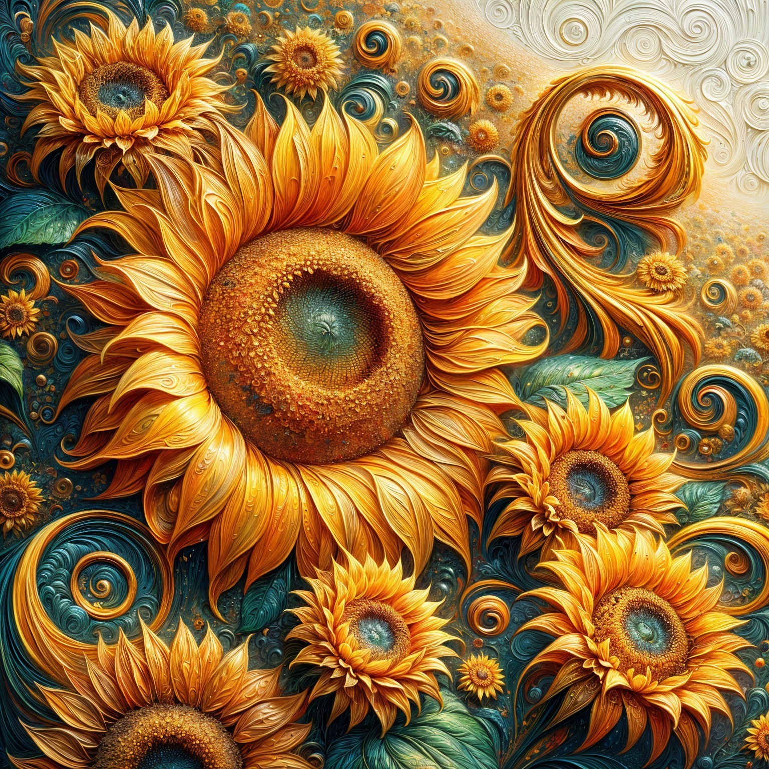 Vibrant Sunflowers with Intricate Textures and Details