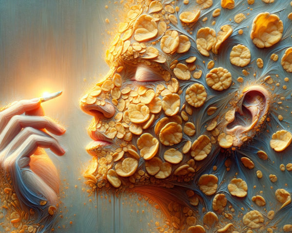 Profile of a Face Textured with Golden Petals