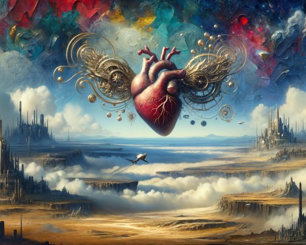 Ornate Heart in Surreal Colorful Landscape