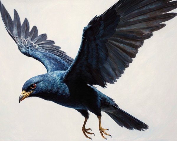 Blue Bird in Flight with Impressive Wingspan and Feathers