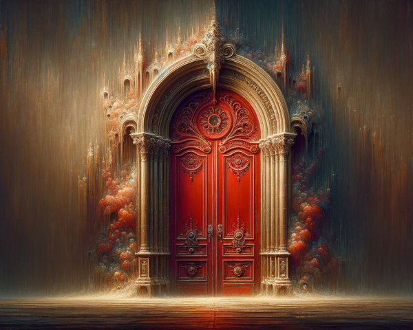 Intricately Designed Grand Door with Textured Wall