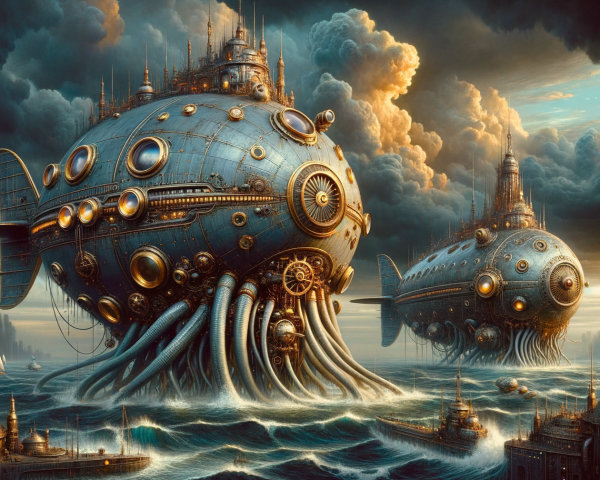 Steampunk Airships Resembling Marine Creatures