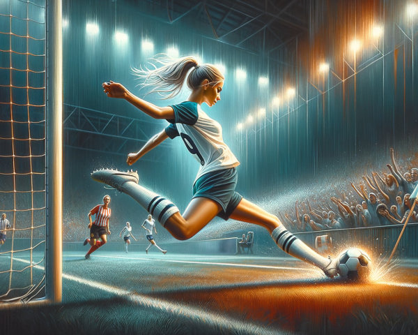 Hyperrealistic Soccer Player Kicking Glowing Ball