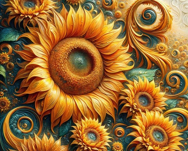 Vibrant Sunflowers with Intricate Textures and Details