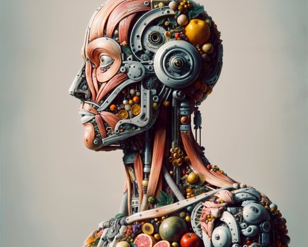 Humanoid Figure Merging Mechanical and Plant Elements