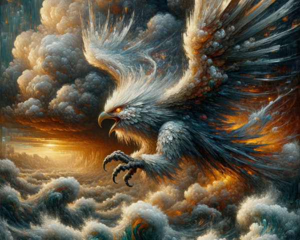 Majestic eagle soaring over stormy ocean waves