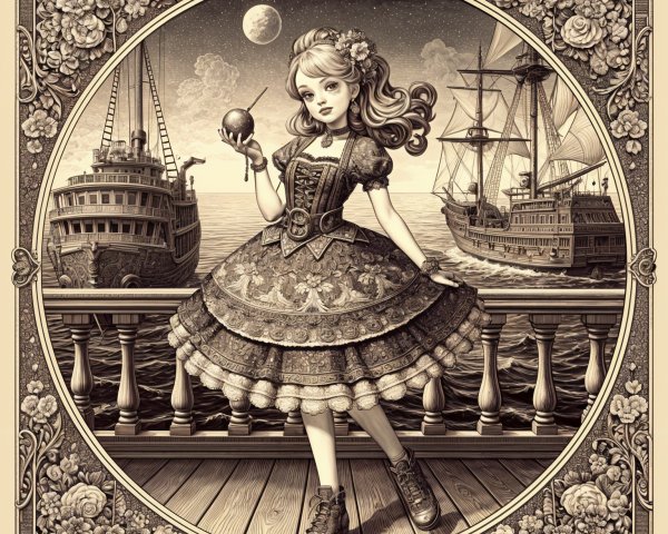 Vintage Illustration of a Girl in Victorian Dress