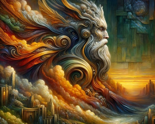 Majestic Figure Surrounded by Nature and Vivid Colors
