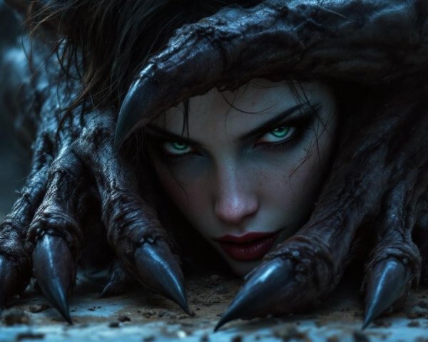 Striking figure with glowing eyes and claw-like hands