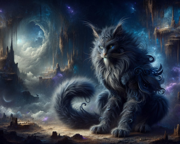Majestic Cat in Ethereal Cosmic Landscape