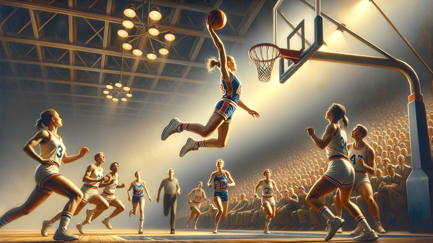 Retro Women's Basketball Game Illustration in Action
