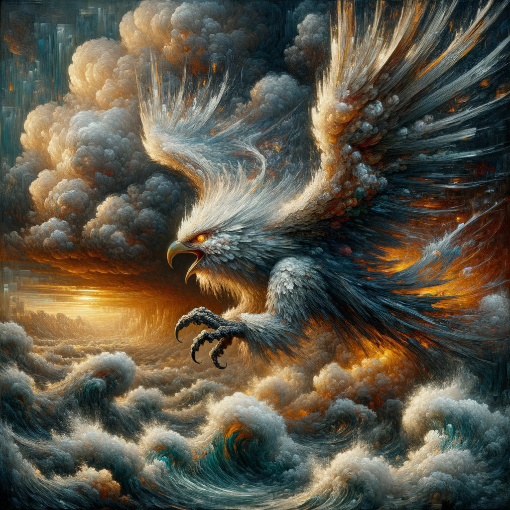Majestic eagle soaring over stormy ocean waves