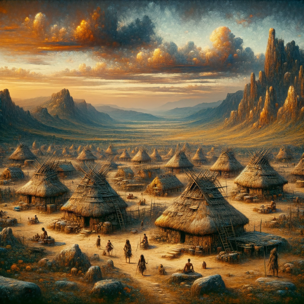 Ancient Village Surrounded by Mountains at Sunset