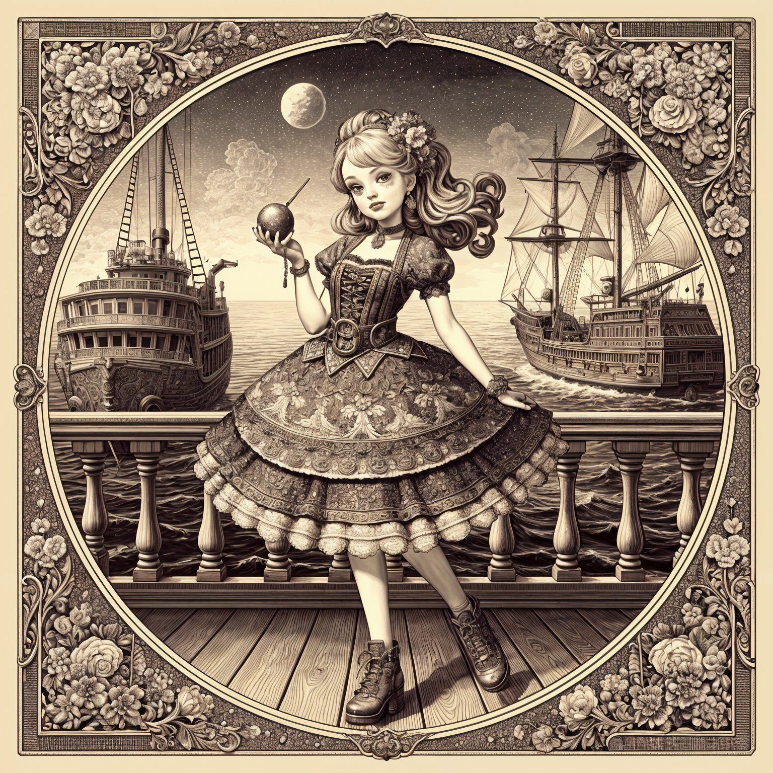 Vintage Illustration of a Girl in Victorian Dress