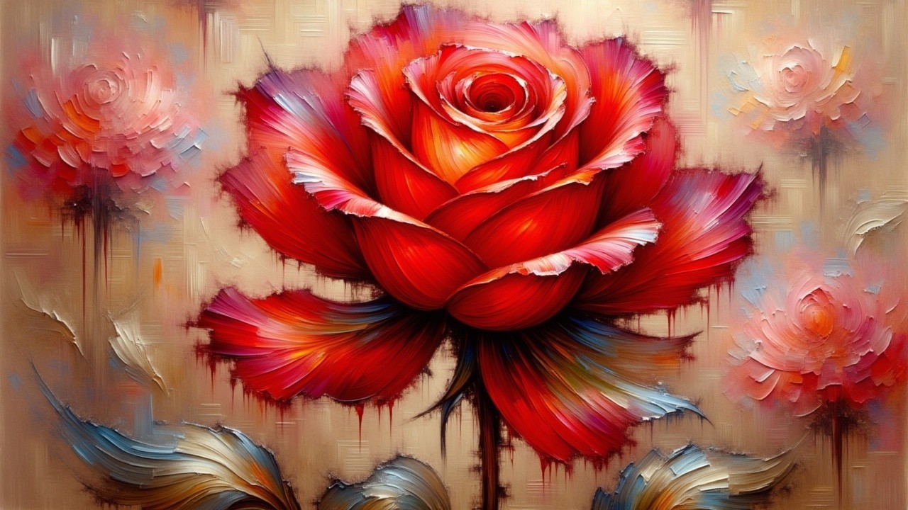 Vibrant Red Rose with Soft Pink Surroundings