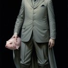 Dapper Man in Lavish Green Suit with Cape and Fish