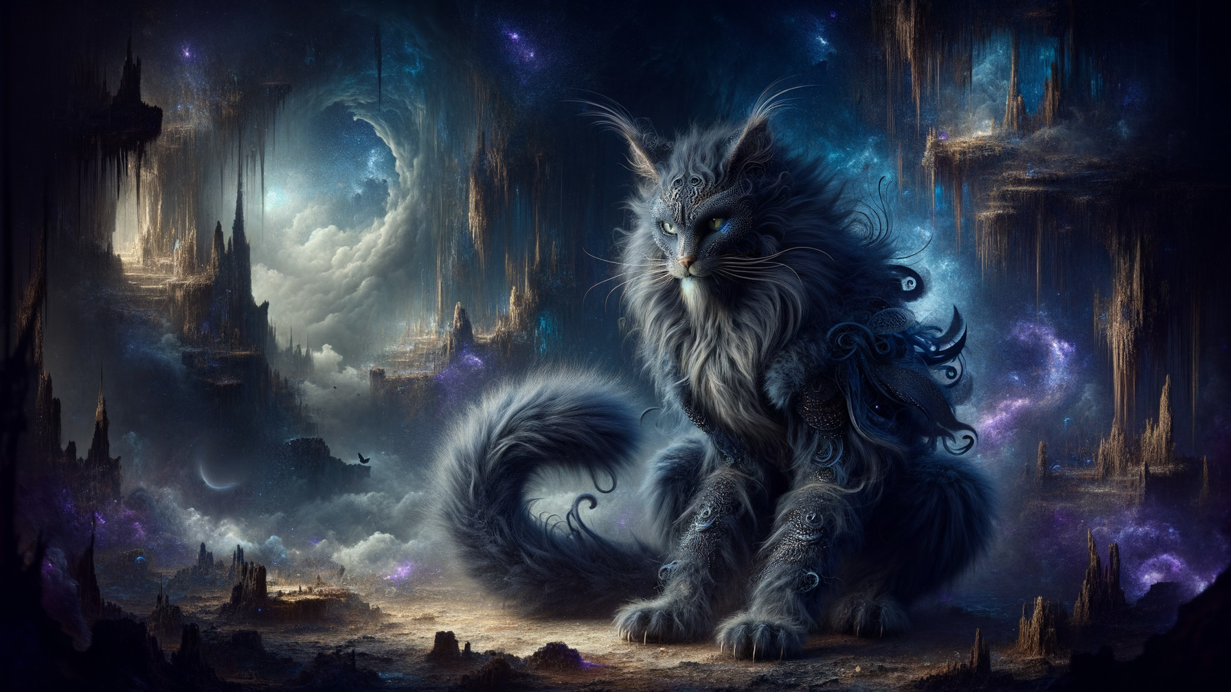 Majestic Cat in Ethereal Cosmic Landscape