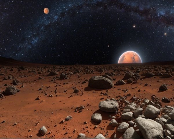 Vibrant Martian Landscape Under Starry Night Sky