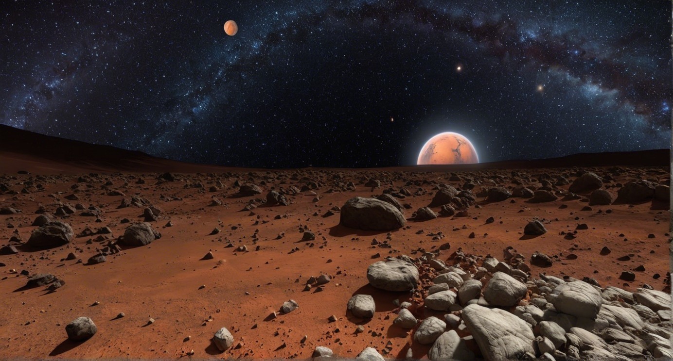 Vibrant Martian Landscape Under Starry Night Sky