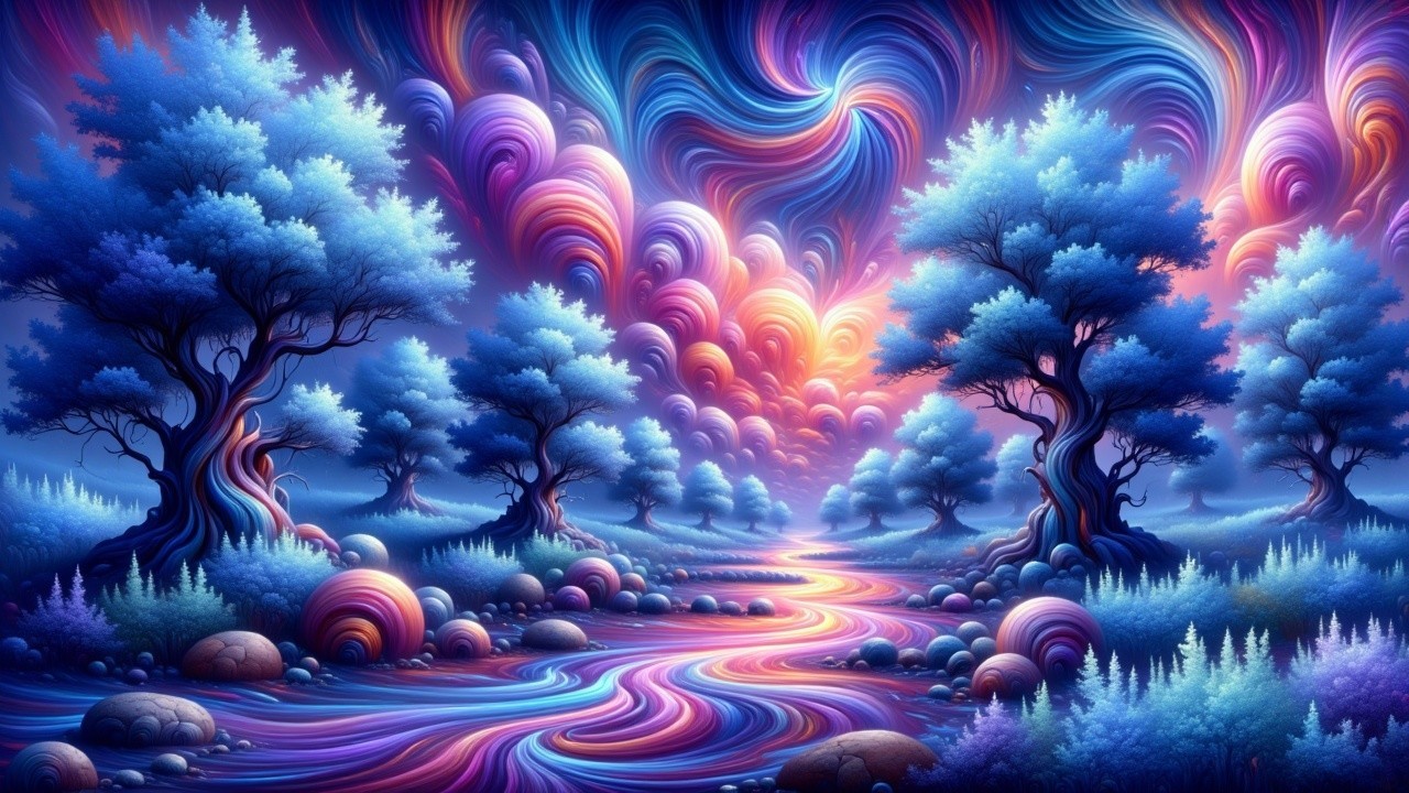 Vibrant Dreamlike Landscape with Colorful Elements