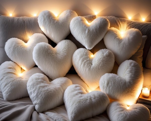 Cozy Heart-Shaped Pillows on a Comfortable Couch