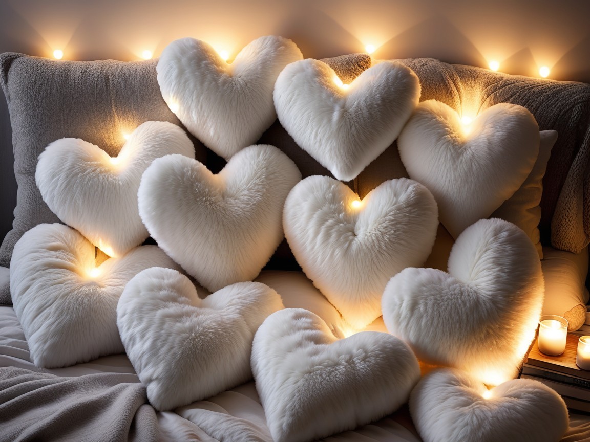 Cozy Heart-Shaped Pillows on a Comfortable Couch