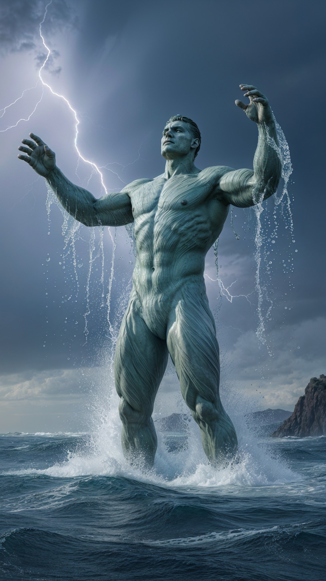 Colossal Figure Emerges from Turbulent Ocean Waves