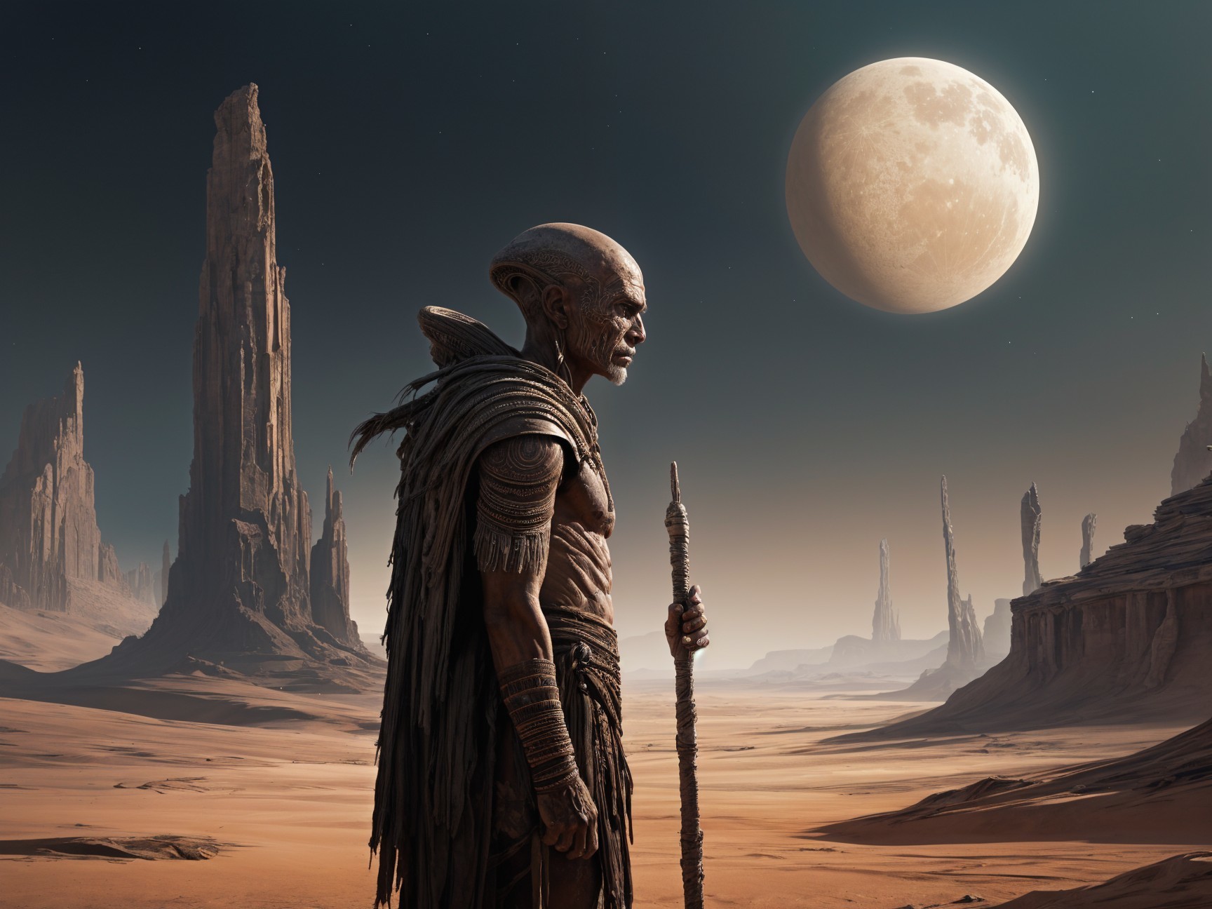 Futuristic Alien Landscape with Towering Rock Formations