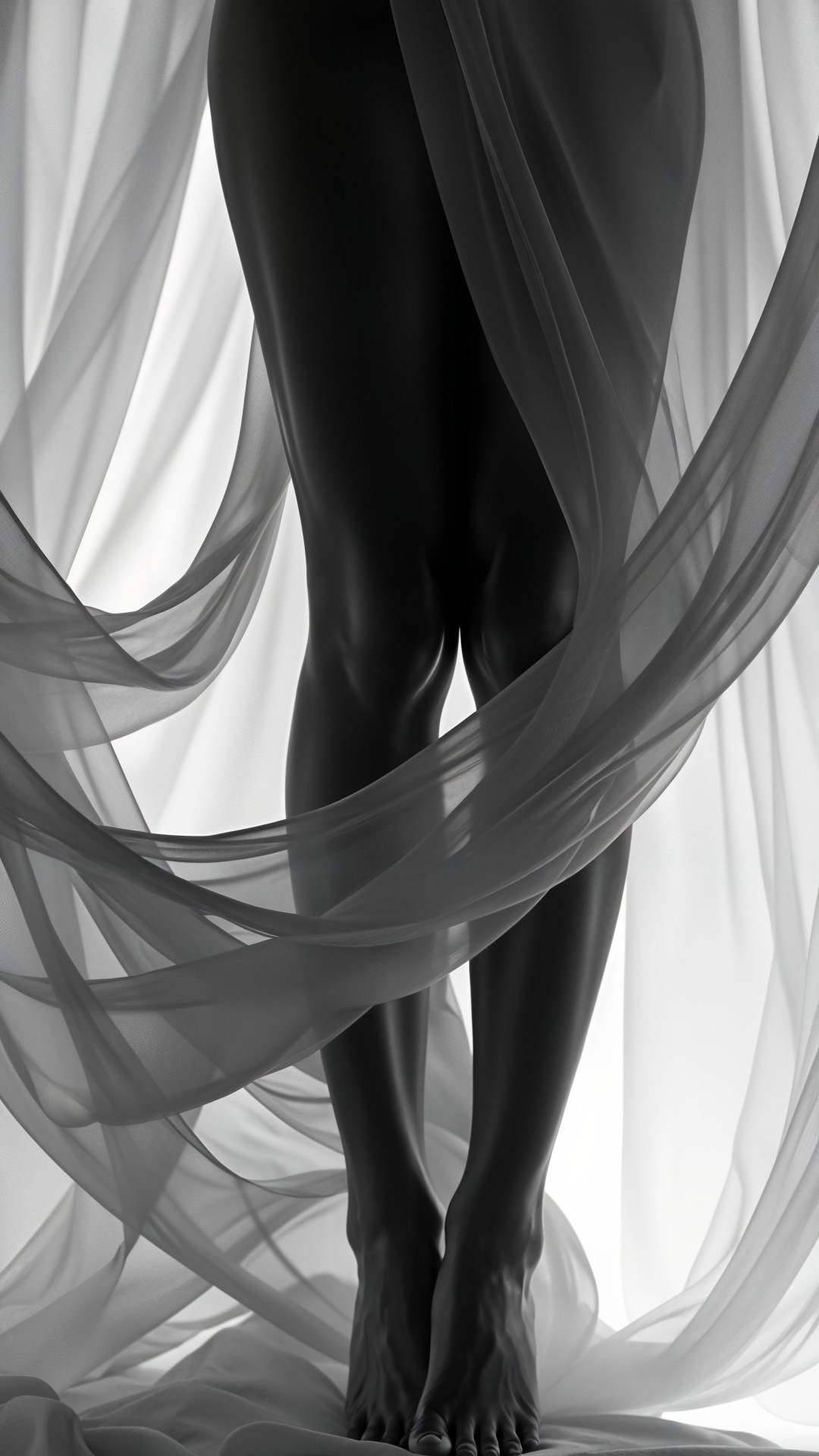 Slender Legs Wrapped in Sheer Fabric with Soft Light