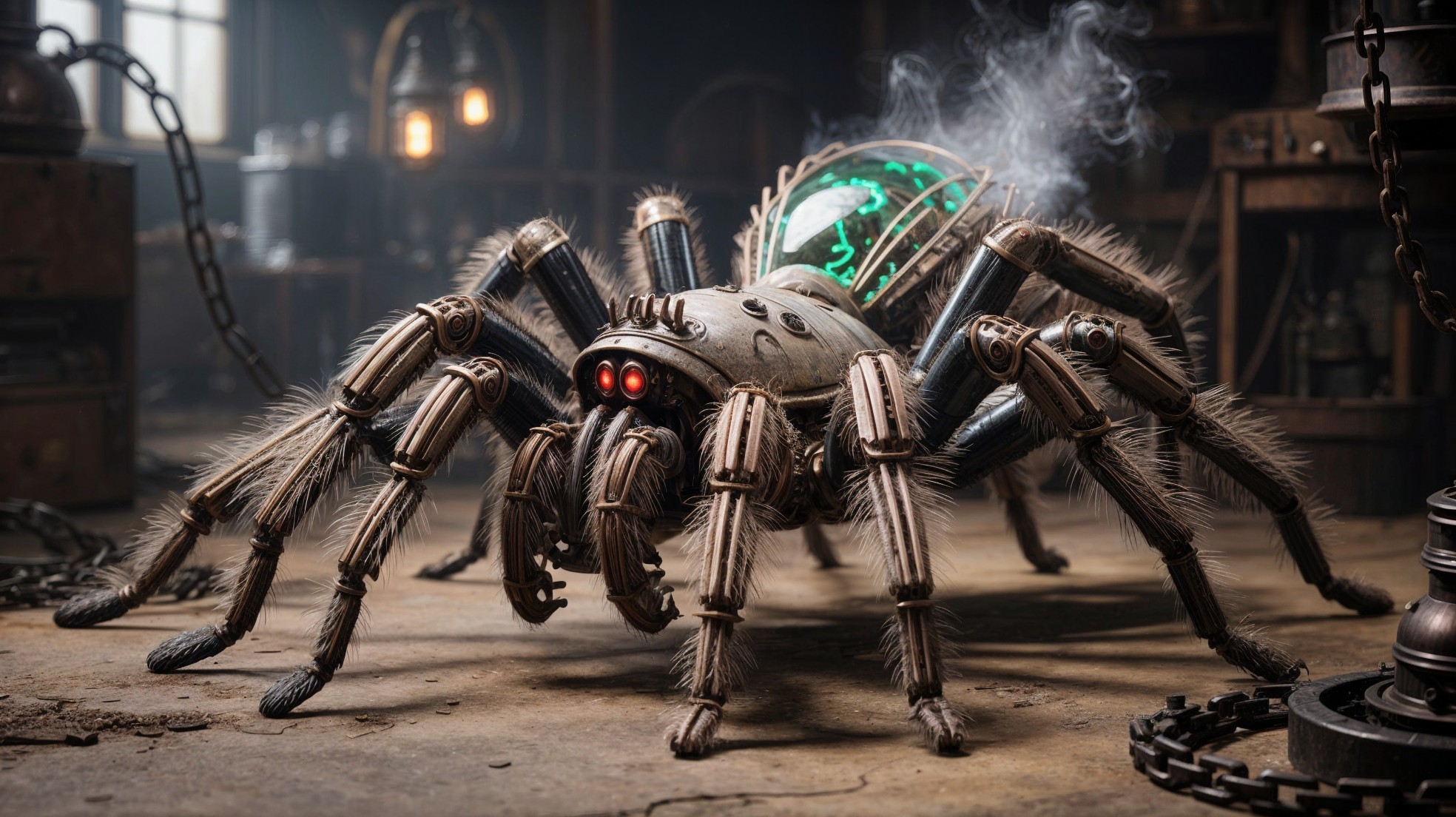 Steampunk Spider in a Vintage Workshop