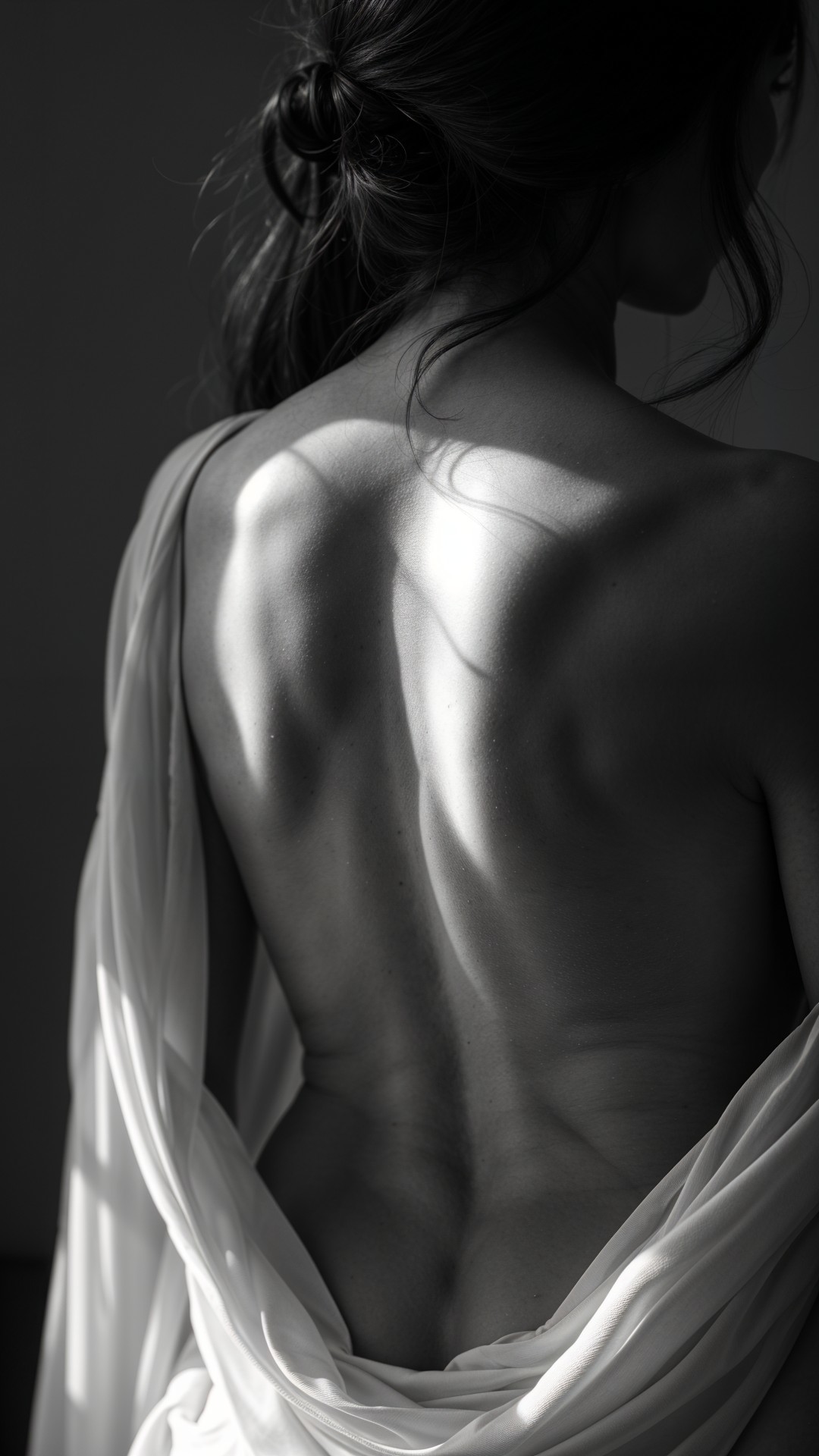 Silhouette of a Woman in Flowing White Fabric