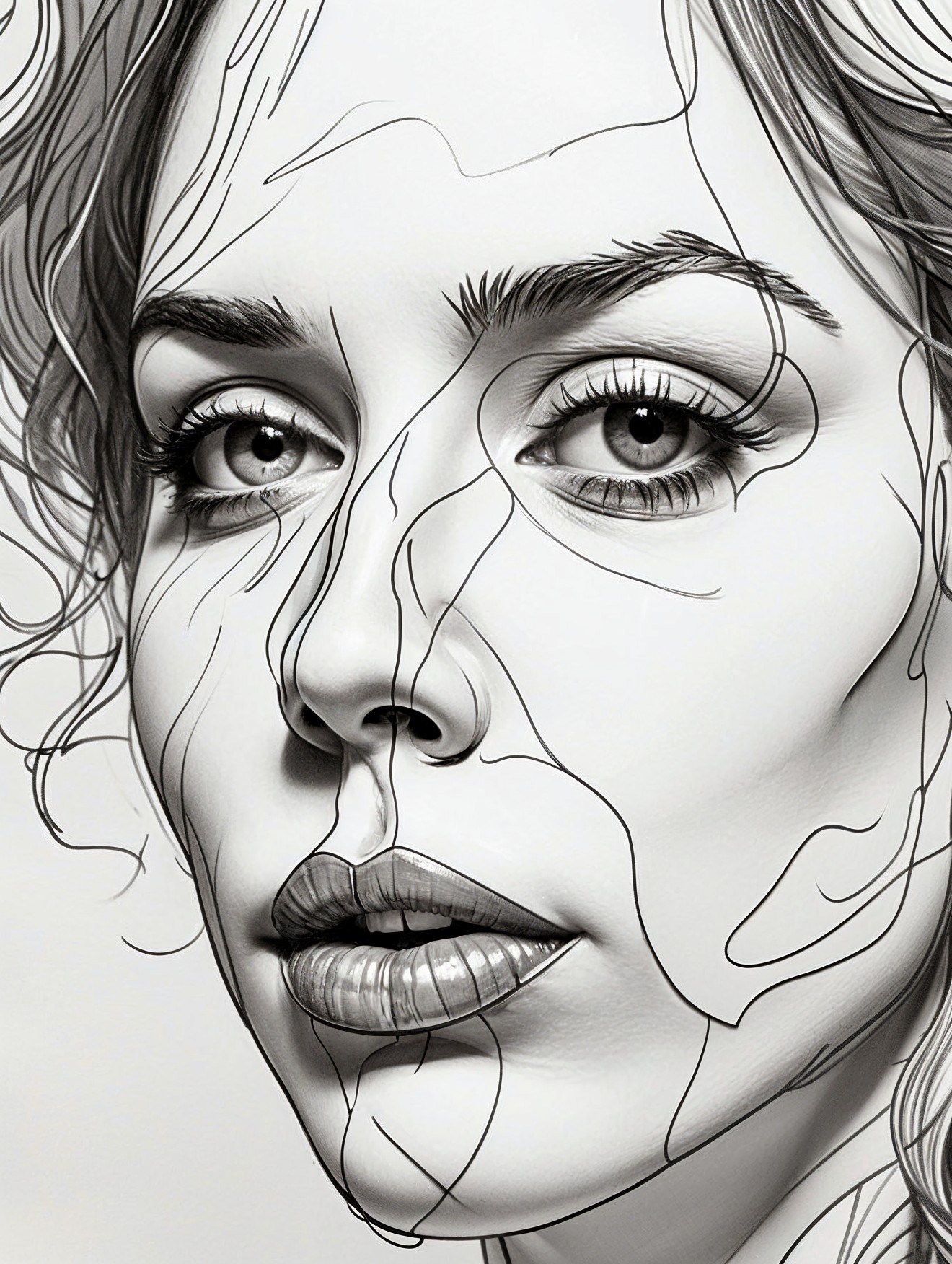 Monochrome Portrait of a Woman with Intricate Lines