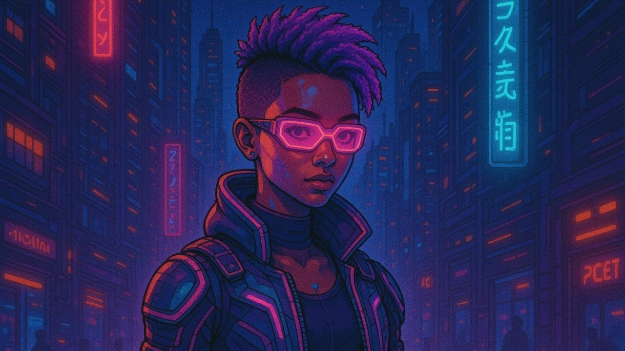 Futuristic Cyberpunk Cityscape with Neon Lights