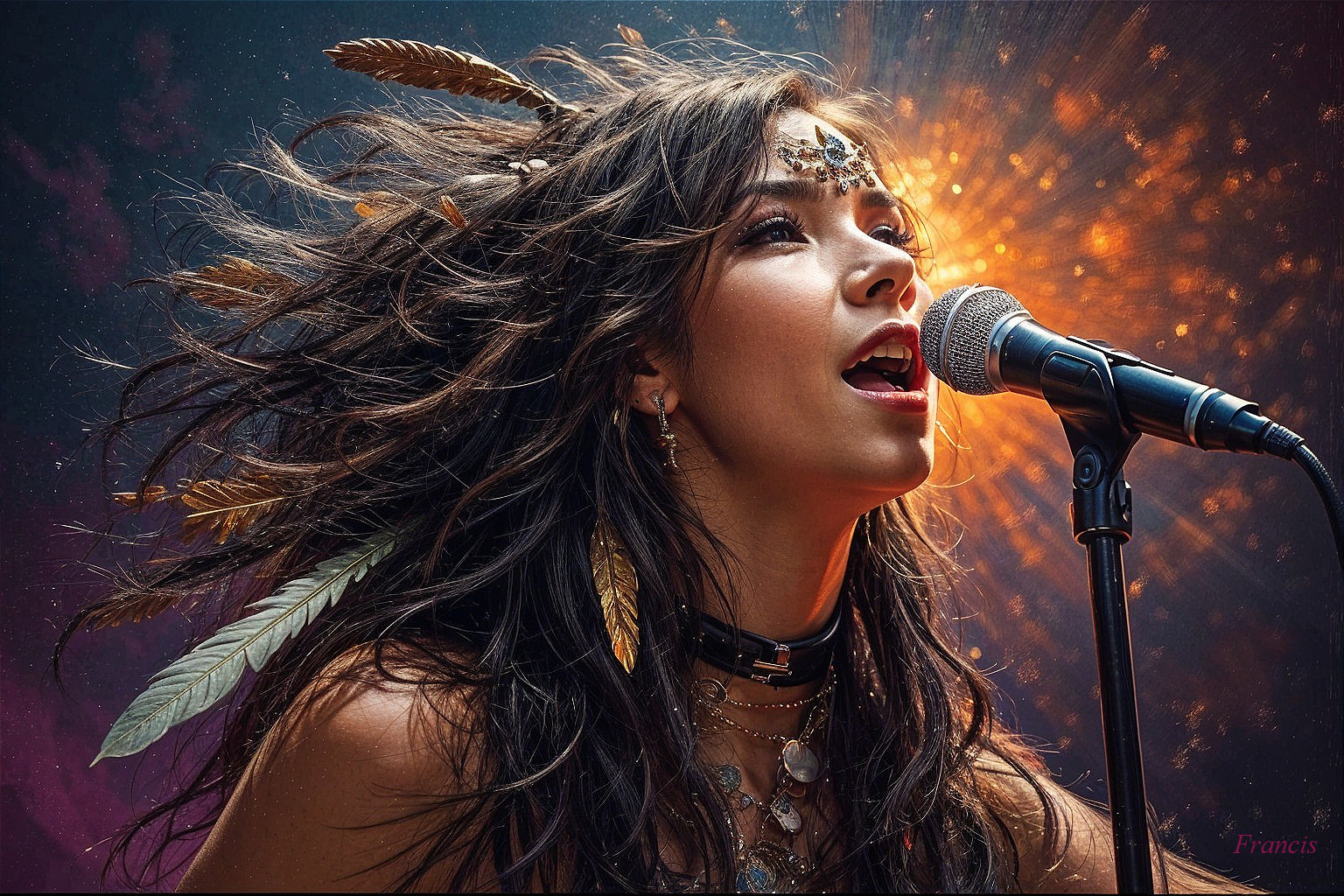 Female Singer Performing with Colorful Background
