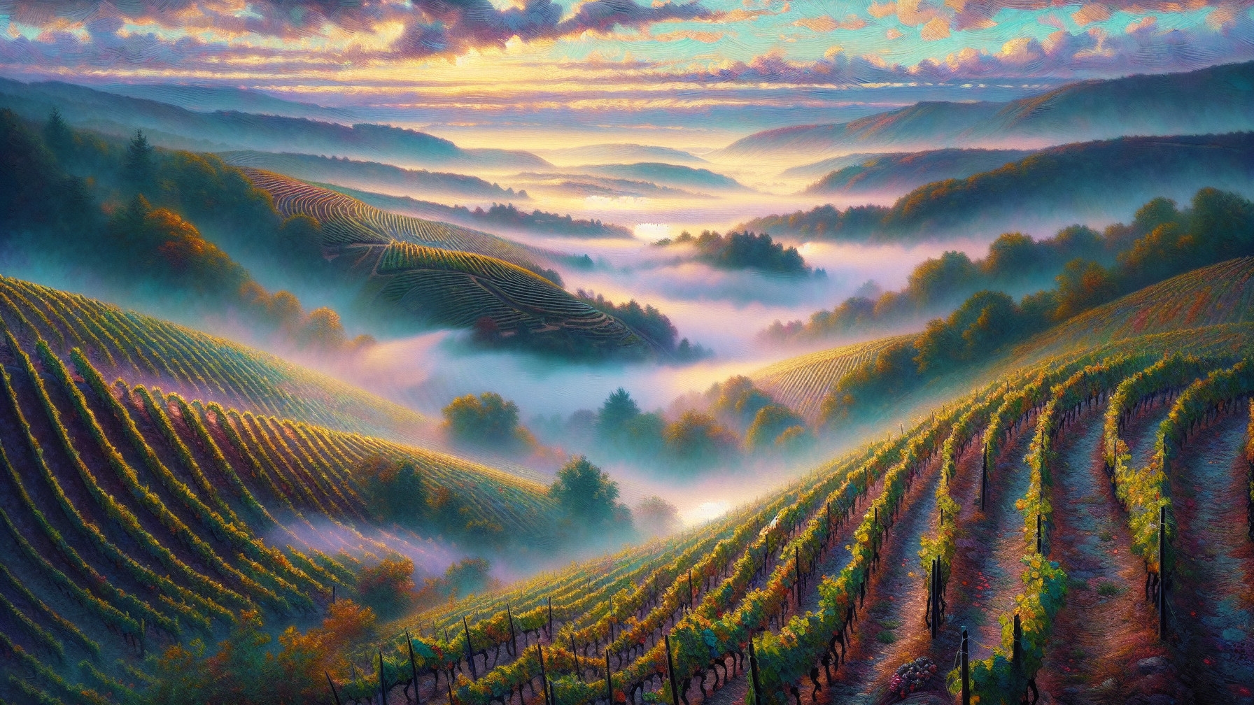 Rolling Vineyards Under Soft Morning Light