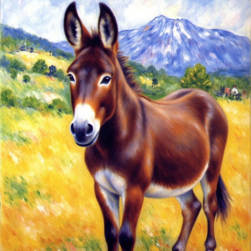 Vibrant Landscape with Donkey in Yellow Grass Field