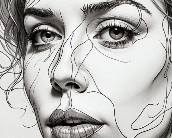 Monochrome Portrait of a Woman with Intricate Lines