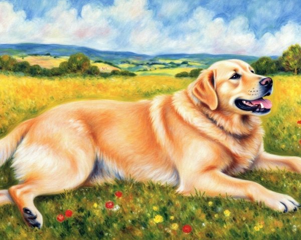 Golden Retriever in Colorful Wildflower Field
